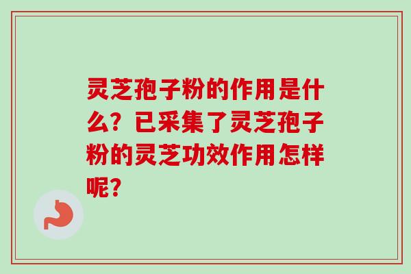 灵芝孢子粉的作用是什么？已采集了灵芝孢子粉的灵芝功效作用怎样呢？