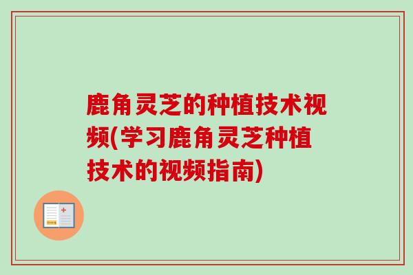 鹿角灵芝的种植技术视频(学习鹿角灵芝种植技术的视频指南)